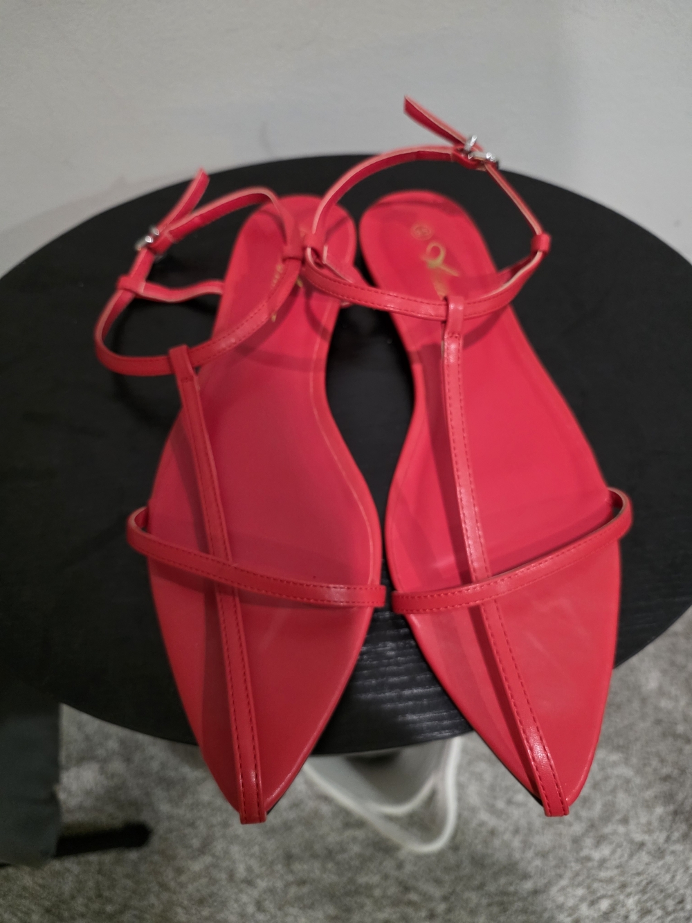 Faux Leather Bold Red Pointed T-Strap Sandals